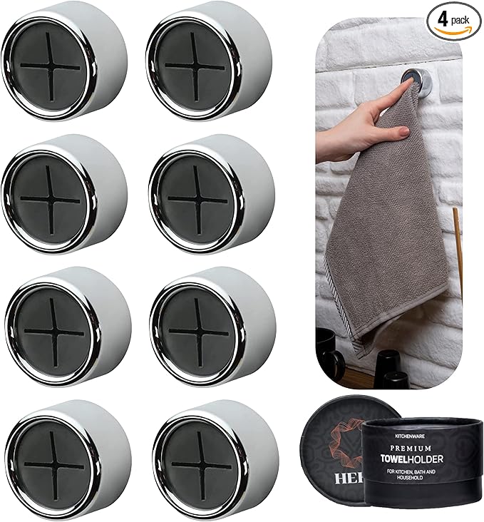HEFA Towel Hooks, Towel Holder, Dish Towel Holder, Kitchen Organization, Kitchen Towel Hook, Kitchen Towel Holder, Hand Towel Holder, Kitchen Gadgets 8 Pack Eco, Chrome