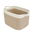 XUANGUO Woven Cotton Rope Storage Basket with Handles 13x10x9 inch | Woven cotton rope basket for shelves and closets. Perfect for toys, books, clothes, nursery storage and gift baskets.