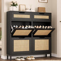 Jocoevol Rattan Shoe Cabinet for Entryway, Boho Shoe Storage Cabinet with 4 Flip Drawers and 2 Drawers, Narrow Freestanding Shoe Rack with Metal Legs for Entryway/Hallway/Foyer (Black)