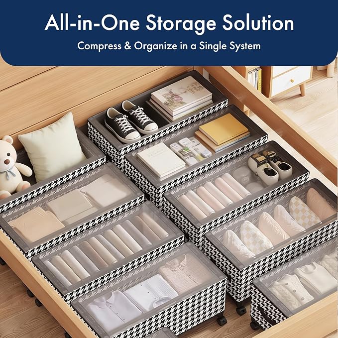 65L Under Bed Storage with Wheels, Adjustable Underbed Storage Bins, Foldable Dustproof Storage Container, 30.3×11.4×11.8 Inch Organizer for Clothes, Shoes, Blankets (black - Transparent Cover)