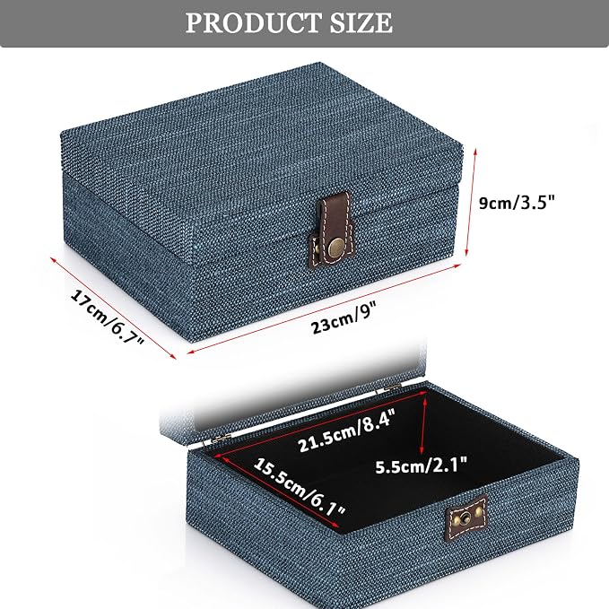 Hipiwe Treasure Chest Box - Wooden Decorative Jewelry Box with Clasp Lid | Memento Case Box Rectangular Keepsake Trinket Organizer Box Gift for Women Men Home Decor, Medium