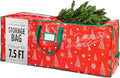 Christmas Tree Storage Bag - Stores 7.5 Foot Artificial Xmas Holiday Tree, Zippered Bag, Durable Waterproof Material, Carry Handles - Protects Against Dust, Insects and Moisture (Red Printed)