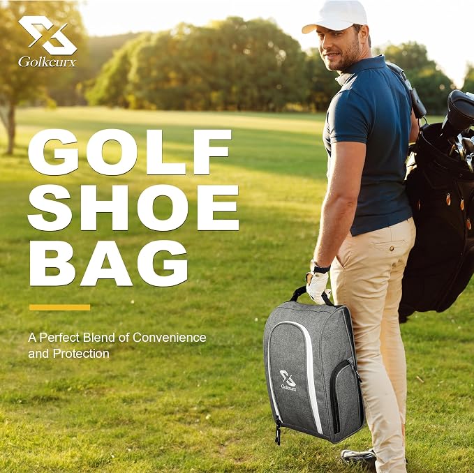 Golkcurx Golf Shoe Bag Travel Sport Shoe Carrier Bags for Men Women, Grey | Zippered, Side Accessory Pockets, for Socks, Tees, Golf Balls, Travel Sport Shoe Carrier, Golf Accessories, Golf Gifts