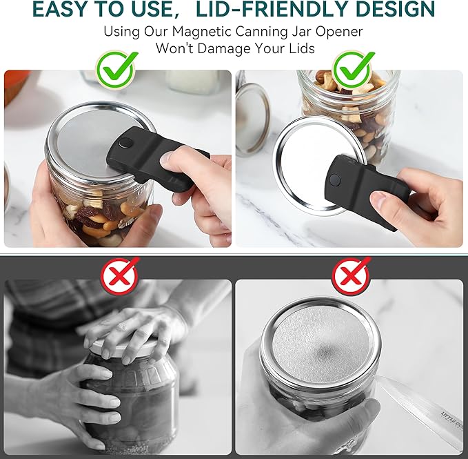 2 Pack Canning Jar Opener with Magnets, Mason Jar Opener For Canning Lids, Regular and Wide Mouth Lids, Powerful Magnet for Easy Refrigerator Storage, Releases Vacuum Seal– Patent Pending(Black)