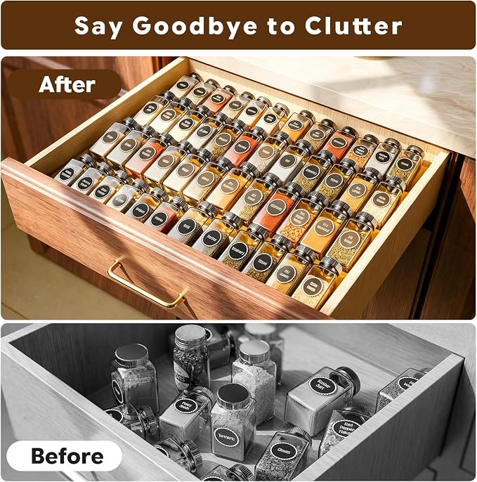 Simple Trending Bamboo Spice Drawer Organizer, 4-Tier Expandable Drawer Seasoning Storage Insert, Kitchen Spice Rack for Cabinet, Countertop (Jars not included, From 12.25" to 21.65" Wide)