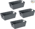 Simplify Small Shelf Woven Strap Tote | Decorative Storage Basket | Built in Handles | Organization | Closet | Bedroom | Bathroom | Nursery | Accessories | Toys | Gifts | 4 Pack | Grey