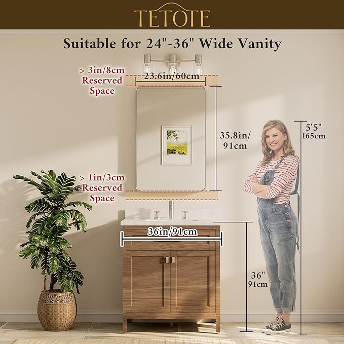 TETOTE Black Framed Bathroom Mirror, 24 x 36 Inch Matte Metal Frame Vanity Mirror, Farmhouse Wall Mounted Rectangle Mirror (Horizontal/Vertical)