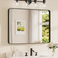 TETOTE 40 x 30 Inch Black Frame Mirror, Bathroom Vanity Mirror for Wall, Modern Rectangle Round Corner Matte Framed Mirror (Horizontal/Vertical)