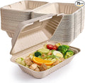 ECOLipak 75 Pack Compostable Clamshell Take Out Food Containers, 9x6 inch | Heavy-Duty Disposable To Go Boxes, Eco-Friendly Biodegradable To Go Containers For Food, Perfect for Next Day Lunch, Party