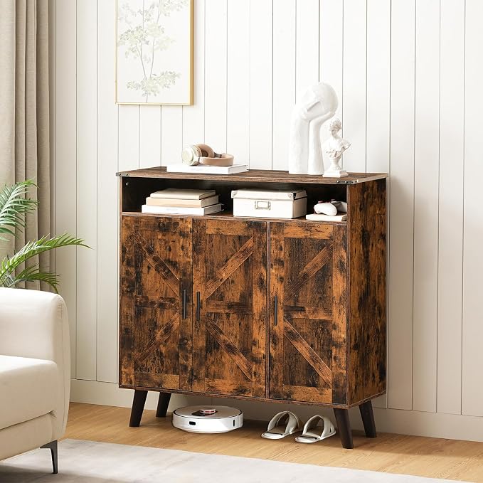HOOBRO Shoe Cabinet for Entryway with 3 Doors, 39.4" Wooden Shoe Storage Cabinet, Large Capacity Organizer for Closet & Hallway, Freestanding, Rustic Brown FG20SC01
