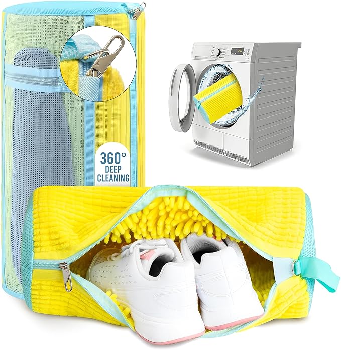 Shoe Washing Machine Bag (2 Pack) – 360° Thick Protection, Highly Durable Mesh Sneaker Washer w/Zipper Lock & Side Pockets – Deep Cleaning Sneaker Laundry Bag for Spotless Shoes