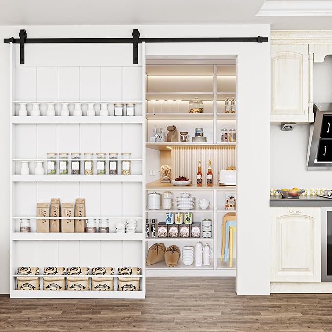 Sliding Barn Doors -Four Levels Bookshelf Style Design Installation Hardware Kit Included,42'' x 84''