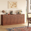 Evermagin 67" Fluted Walnut Sideboard Buffet Cabinet with 3 Drawers | Modern credenza and console cabinet with storage for kitchen, living room, entryway or coffee bar, 67"W x 31.5"H x 15.7"D