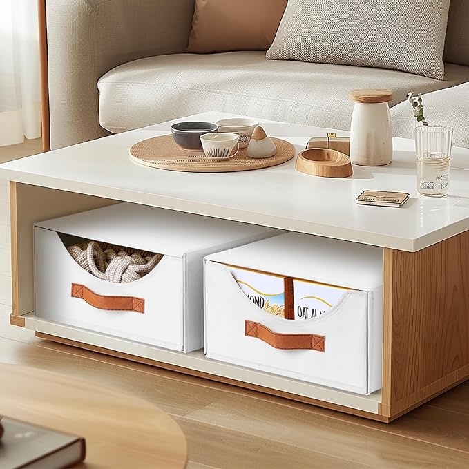 Homsorout Stackable Storage Drawers - Large Collapsible Storage Bins with Drawers, 8 Pack Closet Shelf Organizer Basket, Fabric Pull Out Organizer for Bedroom, Living Room, Dorm, White