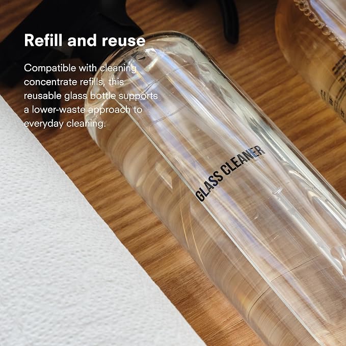 Public Goods Empty Glass Spray Bottle for Glass Cleaner | Refillable Spray Bottle for Cleaning | Made with Clear Borosilicate Glass for Windows, Mirrors | BPA Free | 24 Oz