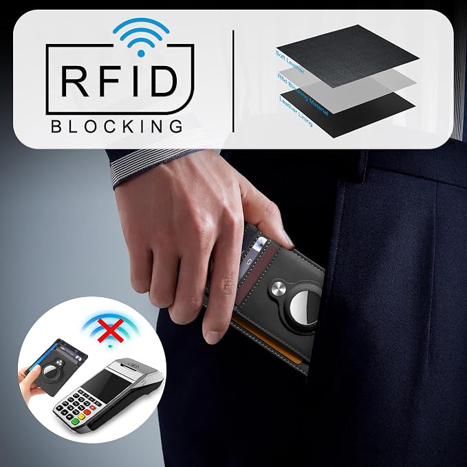 Slim Minimalist Front Pocket Air Tag Wallet, RFID Blocking Card Holder Wallet with Airtag Holder