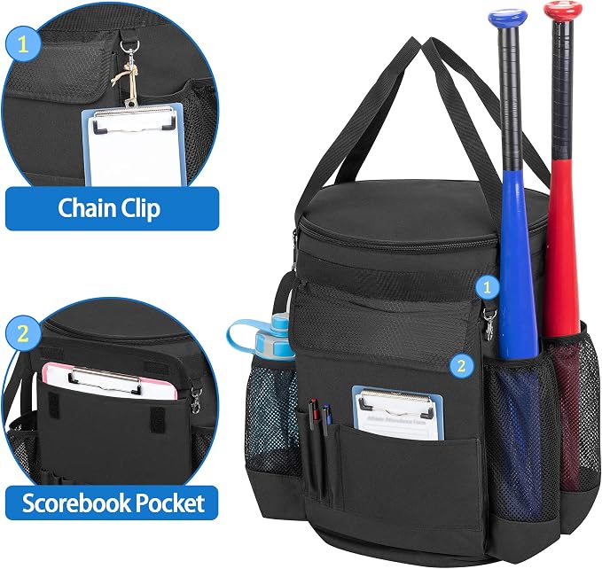 DSLEAF Baseball & Softball Bucket Bag for 6 Gallon Bucket, Bag Only | Softball Bucket Cover with Multi Pockets, Large Zipper for Easy Access, Portable Handle for Easy Carrying