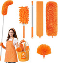 Cobweb Duster with Extension Pole, Pole5-Piece Spider Web Brush with Pole Kit, 100" Telescoping Microfiber Feather Dusters for Cleaning, Bendable Washable Dusters for High Ceilings, Ceiling Fans