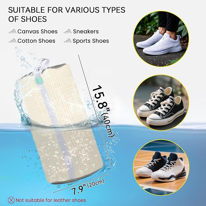 2Pcs Shoe Washing Machine Bag, Sneaker Laundry Bag for Washing Machine, Extra Long and Thick Microfibre Fluff, Reusable for Washer and Dryer (2pcs, Greige)
