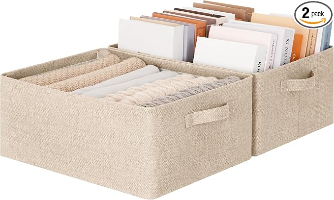 GRANNY SAYS Storage Baskets with Metal Frame, Closet Organizer Bins, Decorative Clothes Storage Bin, Foldable, Sturdy, for Organizing Living Room, Bedroom, Blankets, Books Storage, Light Taupe, 2-Pack