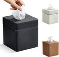 Tissue Box Holder Cover, Modern PU Leather Square Decorative Tissue Holder Organizer-Woven New Black