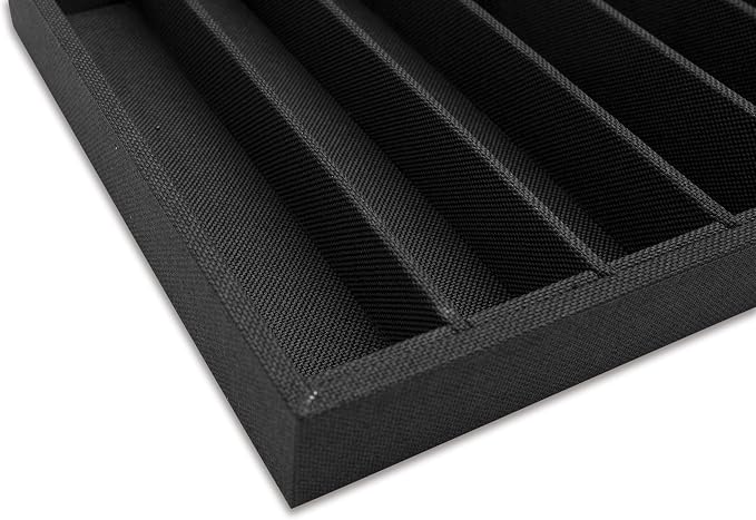 The Display Guys - Stackable Jewelry Tray and Organizer - for Drawers, Dressers, Store Display (10 Compartments, Black Burlap)