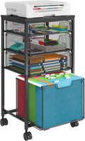 Sbanmao Rolling File Cart with 4 Storage Drawers, Mobile File Cabinet with Wheels, Hanging File Organizer, Under Desk Printer Stand Utility Cart Filing Cabinet for Home Office, Black