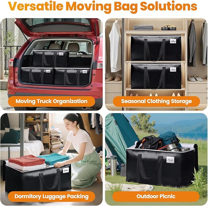 StoreHappily Heavy-Duty & Extra Capacity Moving Bags with Backpack Straps, Storage Totes with Double Zipper & Strong Handles, Packing Bags Alternative to Moving Boxes, Moving Supplies (10 Pack, Black)