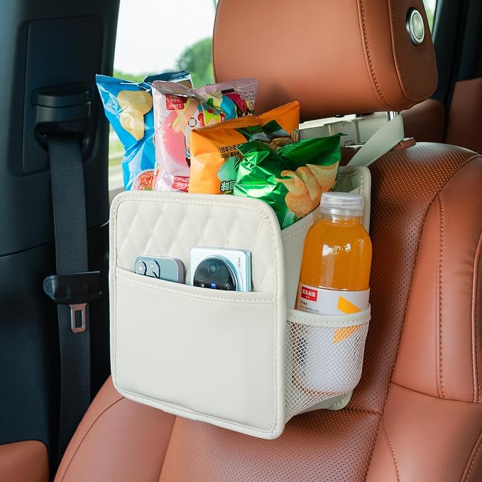 FrgKbTm Car Seat Back Hanging Bag Car Document Holder Multi-Pocket Bottle Bag Storage Box Organizer Travel Tidy Pouch Pocket Kids Beige