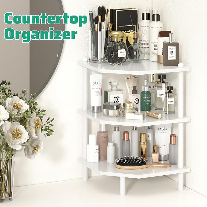 Corner Shelf Stand for Desk - 90° Corner Design to Free Up Desktop | Easy to Assemble 3-Tier Vertical Storage 15 lb Per Shelf 6.7 in Clearance for Books Coffee Mugs Supplies on Office Desks