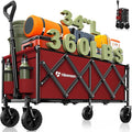 Hikemoon 34'' Extra Long Collapsible Wagons Carts Foldable, 360LBS Heavy Duty Folding Beach Wagon with Wheels, Portable Utility Outdoor Cart for Grocery, Garden, Sports, Camping, Red