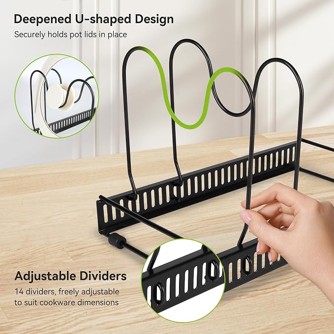 Fyvva Pots and Pans Organizer under Cabinet Expandable 14 Dividers Black | Pot Lid Organizer, Adjustable Dividers, Tool Free Install, Non Slip & Rustproof, Secure Dividers, 11.8"-22.8", Under Sink
