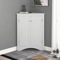 Corner Storage Cabinet with Adjustable Shelves, Triangle Bathroom & Kitchen Organizer, Freestanding Floor Cabinet for Toilet Kitchen Bathroom Cleaning Supplies (White)