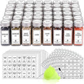 SWOMMOLY 48 Glass Spice Jars with Labels, 4oz Empty Spice Bottles with Lids | 48 Pcs Square Spice Containers with 806 White Spice Labels, Pour/sift Shaker Lid, Airtight Cap, Chalk Marker and Funnel