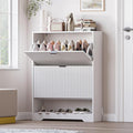 BORNOON Shoe Cabinet with 2 Flip Drawers, Fluted Shoe Storage Cabinet with Adjustable Shelves, Freestanding Rack and Organizer for Entryway, Closet, Hallway