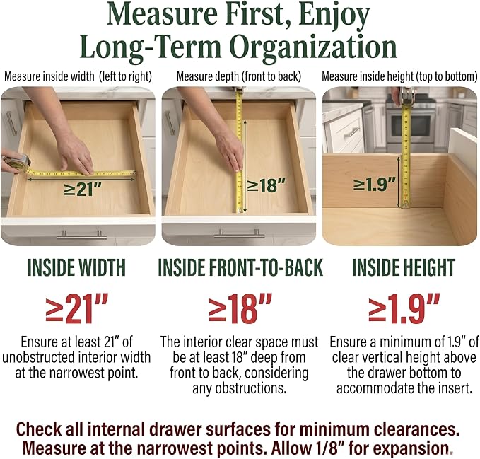 Bamboo Drawer Organizer, Expandable 8-Slot Silverware & Utensil Tray for Kitchen Drawers, Fits 13–19.5 Inch Drawers, Deep Compartments, Durable & Eco-Friendly Natural Bamboo