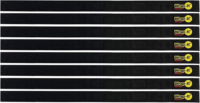 Quick-Straps by Wrap-It Storage - 18" (8-Pack) Black - Hook and Loop Hose and Cable Organizers