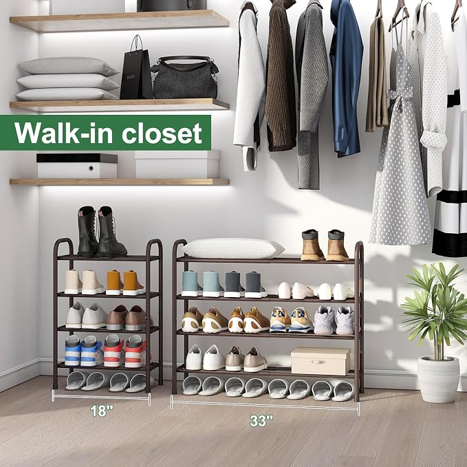kiplant Metal Shoe Rack, Expandable Metal Shoe Rack for Closet, Entryway & Hallway (Brown, 4-Tier_Long)