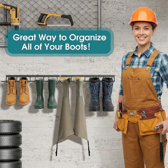 zacurter Wall Mount Boot Rack Metal Wader Hangers for Tall Boots, 8 Pair Boot Storage Organizer for Entryway Garage, Heavy Duty Cowboy Boot Holder for Rain Work Shoes, Outdoor & Indoor Use(4 Pack)
