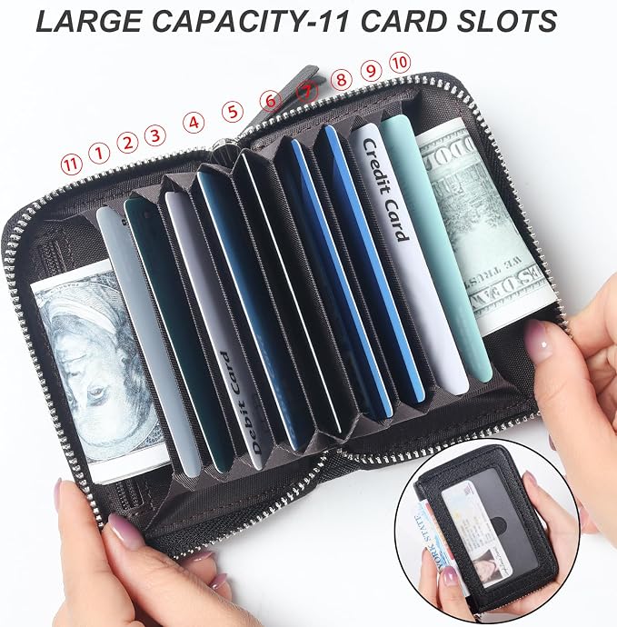 Credit Card Wallet, RFID Card Case Wallet, Zipper Card Cases Holder for Men Women, RFID Blocking, KeyChain Wallet, Compact Size Card Organizer Case for Women