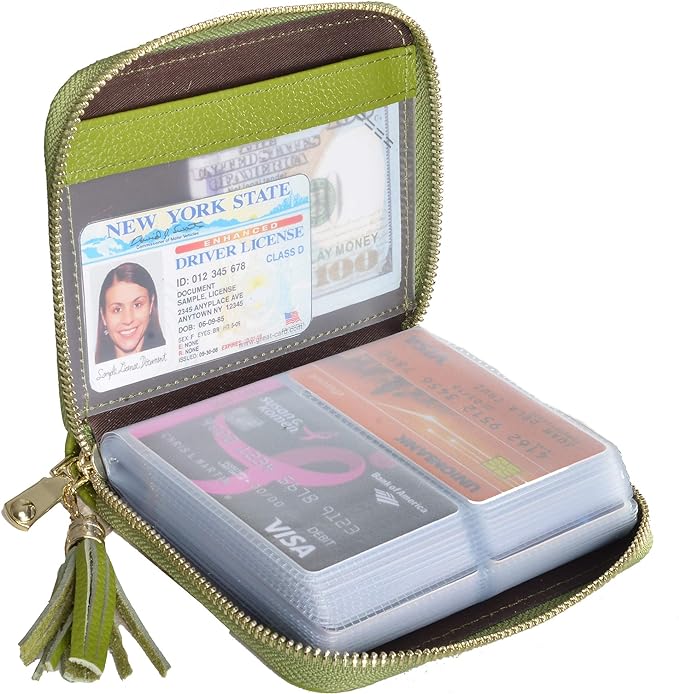 Easyoulife Womens Credit Card Holder Wallet Zip Leather Card Case RFID Blocking (Green)