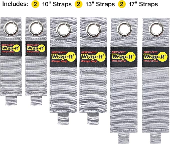 Heavy-Duty Wrap-It Storage Straps - (Assorted 6-Pack) Silver - Garage Organizer and Extension Cord Hanger and Electric Cord Organizers for Garage Gadgets