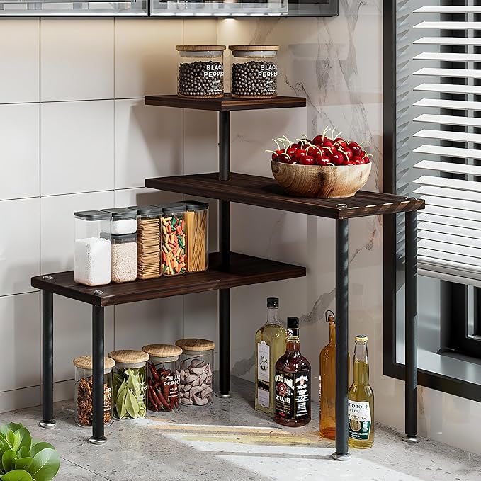 3-Tier Adjustable Countertop Organizer Corner Shelf | Countertop Organizer and Storage Rack for Kitchen, Bathroom, Over Sink, Coffee Bar, Spice Rack, Dresser Table