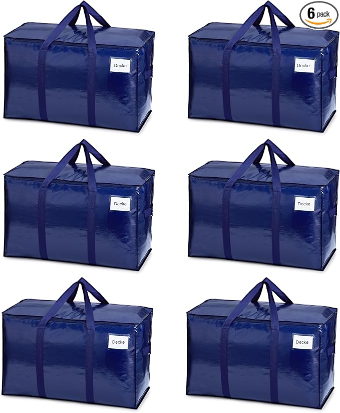 VENO 6 Pack Heavy Duty Moving Bags, Extra Large Storage Bags with Reinforced Handles & Strong Zippers, Foldable & Reusable Moving Box Alternative for Clothes & Dorm Storage