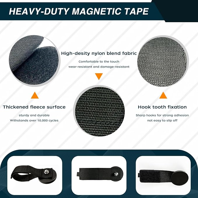 Zihvfzu 8 Pack Magnetic Hook Straps - 2.59" Heavy Duty Magnetic Tool Holder for Garage, Workshop, RV, Pickup - Cable Management Wrap for Extension Cord, Rope, Hose, Wire - Strong Magnet Tie for Tools