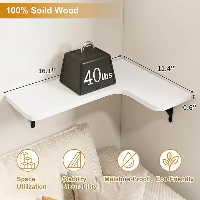 Fixwal Floating Shelves for Wall Set of 5, Rustic Wood Wall Mounted Corner Shelf for Bathroom, Kitchen, Bedroom, Home Decor, Laundry Room, Living Room (White)