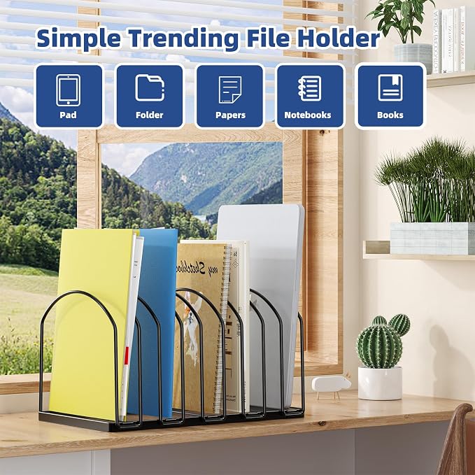 Simple Trending 9 Section Metal File Sorter Organizer, Black | Vertical Layout, Multi-Functional, Metal File Rack for Desk Home Office, 13.25"D x 8.25"W x 7.5"H