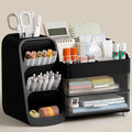 HBlife Desk Organizer with Pen Pencil Holder for Desk, Pen Organizer with 2 Drawers, Desk Organizers and Accessories with 4 Compartments, Desktop Storage for Office Home School Art Supplies, Black