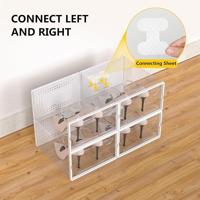 Snaxo 12 Pack XX-Large Clear Shoe Storage Boxes, Stackable Modular Plastic Shoe Organizer Front-Opening Door, Ventilated Dust-Proof Sneaker Display Case Closet, Entryway, White