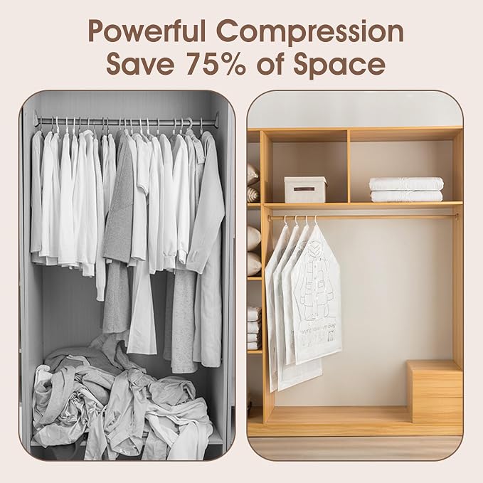 Hanging Vacuum Storage Bags, 5 Pack Hanging Vacuum Storage Bags for Coats Eco-Friendly Thick Plastic Space Saver 27.56x51.18 Inch, for Travel